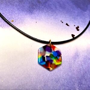 Colorful Marbled Hexagon Necklace